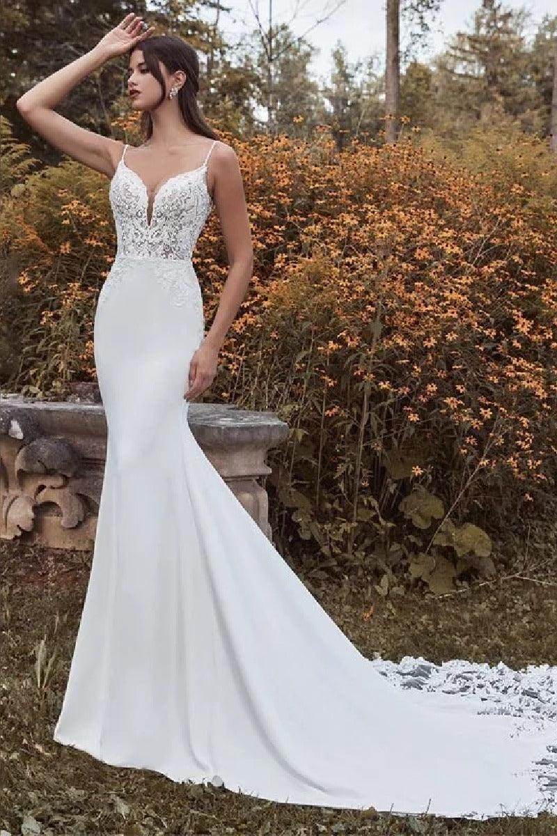 Trumpet-Mermaid Court Train Elastic Cloth Wedding Dress 866685814257 - COCOMELODY